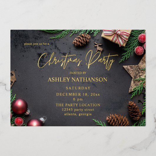 トナカイ&パイン素朴クリスマスパーティー 箔招待状 (正面)