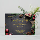トナカイ&パイン素朴クリスマスパーティー 箔招待状 (立ち正面)