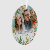トナカイ&フェスティバル花模様モノグラムファミリーフォト オーナメント (正面)