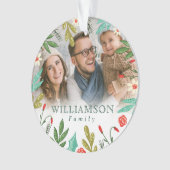 トナカイ&フェスティバル花模様モノグラムファミリーフォト オーナメント (正面)