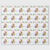 トナカイ、ホリーベリー、雪とクリスマスサンタ ラッピングペーパー (フラット)