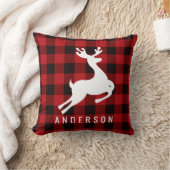 トナカイ・モノグラム |深いレッドバッファロープレイド クッション (ブランケット)