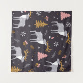  トナカイ、モミ、ノーの継ぎ目のない模様 タペストリー (正面(横))