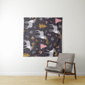  トナカイ、モミ、ノーの継ぎ目のない模様 タペストリー (インサイチュ(横))