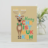 トナカイ(ユダヤ教)メノラーハヌッカクリスマスカード カード (スタンド正面)