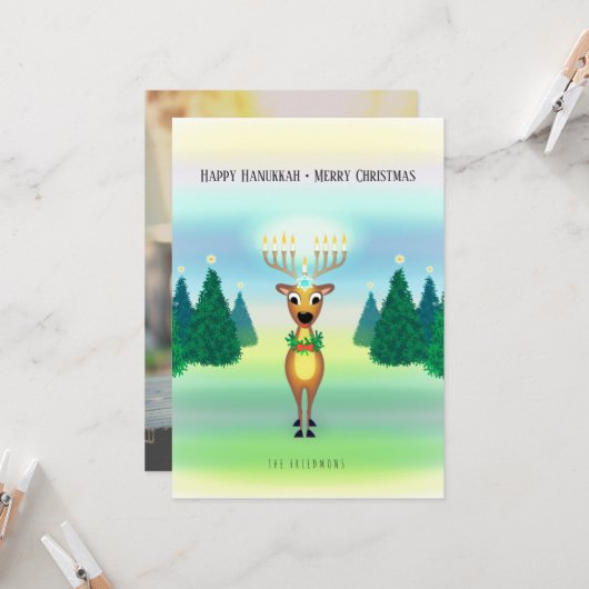 トナカイ(ユダヤ教)メノラーハヌッカクリスマスフォトカード カード (正面/裏面インサイチュ)