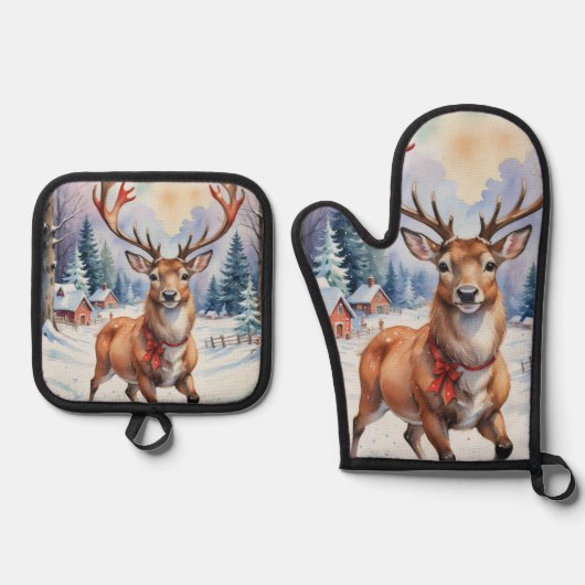 トナカイ・ワンダーランド：ホリディブリス 鍋つかみ&鍋敷きセット (正面)