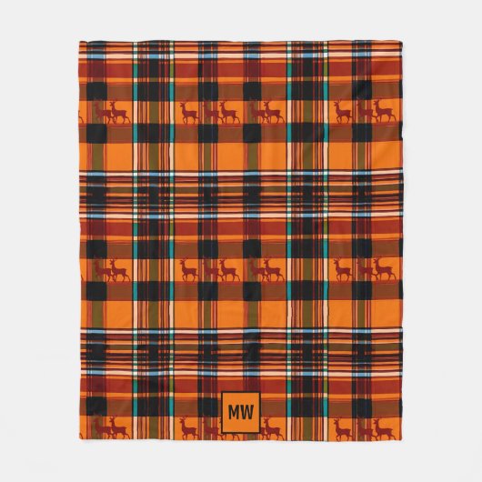 トナカイ、冬の秋のクリスマスモノグラム フリースブランケット (正面)