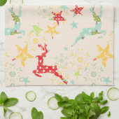 トナカイ、星、雪の結晶を飛び降りた キッチンタオル (折り畳み)