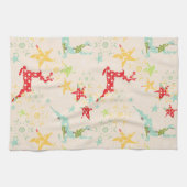 トナカイ、星、雪の結晶を飛び降りた キッチンタオル (横)