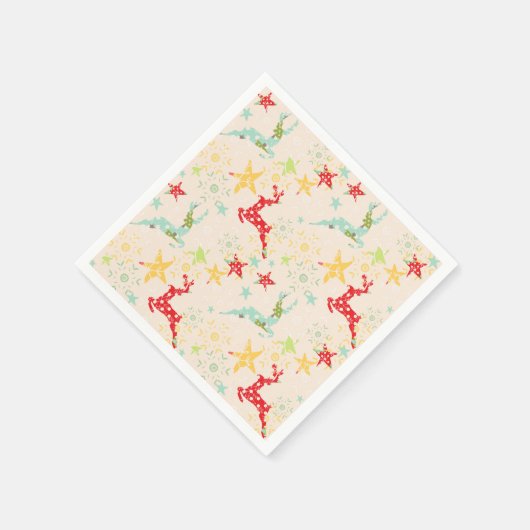トナカイ、星、雪の結晶を飛び降りた スタンダードカクテルナプキン (角)