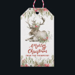 トナカイ（花） | Merry Christmas Giftラベル ギフトタグ<br><div class="desc">これらの愛らしいクリスマスギフトタグは、花で飾られたトナカイを特徴としている。「メリークリスマスグリーティング」と自分の名前でパーソナライズする場所がある。</div>
