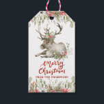 トナカイ（花） | Merry Christmas Giftラベル ギフトタグ<br><div class="desc">これらの愛らしいクリスマスギフトタグは、花で飾られたトナカイを特徴としている。「メリークリスマスグリーティング」と自分の名前でパーソナライズする場所がある。</div>