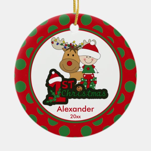 トナカイ 赤ちゃんの初めてのクリスマス オーナメント (正面)