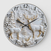 トナカイ〔雄ジカの〕枝角クリスマススピリット ラージ壁時計 (正面)