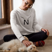 トナカイ〔雄ジカの〕枝角モダンイニシャルクリスマスモノグラム