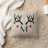 トナカイ〔雄ジカの〕枝角モダンクリスマスモノグラム クッション (ブランケット)