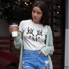 トナカイ〔雄ジカの〕枝角モダンクリスマスモノグラム Tシャツ