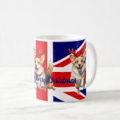 トナカイ〔雄ジカの〕枝角付きイギリスのクリスマスコーギ コーヒーマグカップ (正面右)