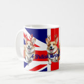 トナカイ〔雄ジカの〕枝角付きイギリスのクリスマスコーギ コーヒーマグカップ (正面左)