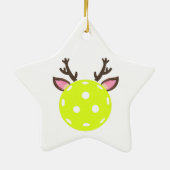 トナカイ〔雄ジカの〕枝角付きピックボール。ピックルおもしろいボール セラミックオーナメント (裏面)