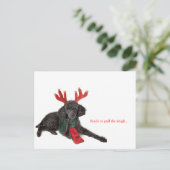 トナカイ〔雄ジカの〕枝角付きブラックトイプードル シーズンポストカード (スタンド正面)