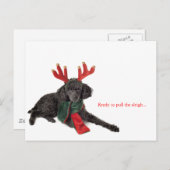 トナカイ〔雄ジカの〕枝角付きブラックトイプードル シーズンポストカード (正面/裏面)