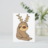 トナカイ〔雄ジカの〕枝角付き可愛いナマケモノ シーズンポストカード (スタンド正面)
