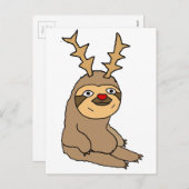 トナカイ〔雄ジカの〕枝角付き可愛いナマケモノ シーズンポストカード (正面/裏面)