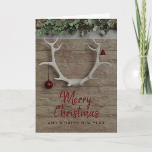 トナカイ〔雄ジカの〕枝角非フォトクリスマスカード 招待状 (正面)