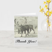 トナカイ〔雄ジカの〕枝角、"ありがとう!"、ヴィンテージルック カード (黄色い花)