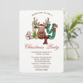 トナカイ，雪だるま，ジョイ・クリスマス・パーティー 招待状 (スタンド正面)