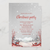 トナカイ、雪の山、風景クリスマスパーティー 招待状 (正面/裏面)
