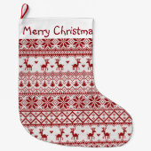 トナカイ、雪片およびクリスマスツリー ラージクリスマスストッキング (正面)