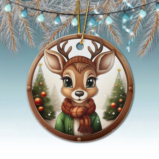 トナカイ、鹿、〔雄ジカの〕枝角、冬のクリスマスシーン🦌🎄 セラミックオーナメント
