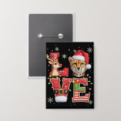 トナカイ ELF サンタ帽子 ラブ チーター 動物 クリスマス 缶バッジ (正面/裏面)