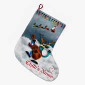 トナカイ – Merry Christmas Santa Sley ラージクリスマスストッキング (正面 (吊り時))
