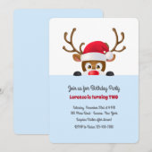 トナカイinサンタキャップブルー招待状 招待状 (正面/裏面)