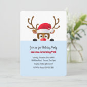 トナカイinサンタキャップブルー招待状 招待状 (スタンド正面)