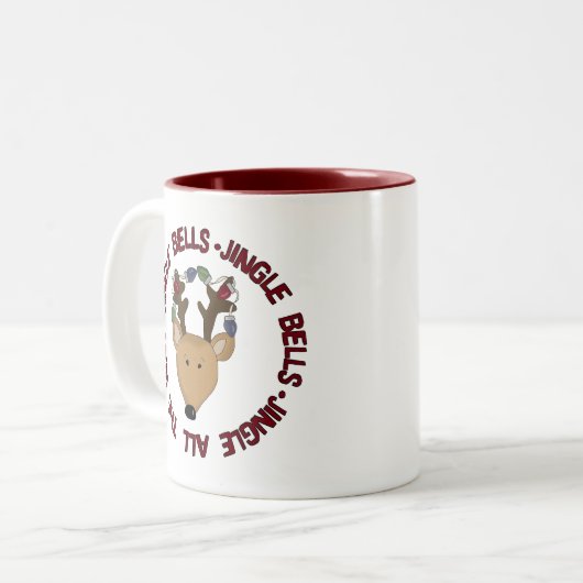トナカイJingle Bells Tシャツとギフト ツートーンマグカップ (正面左)