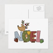 トナカイNoelホリデーTシャツとギフト シーズンポストカード (正面/裏面)