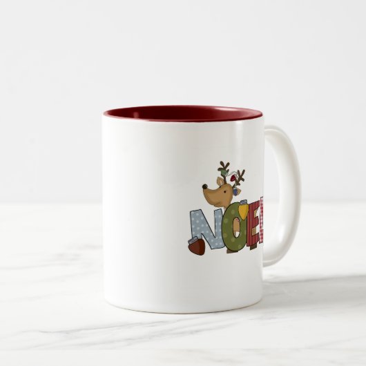 トナカイNoelホリデーTシャツとギフト ツートーンマグカップ (正面右)