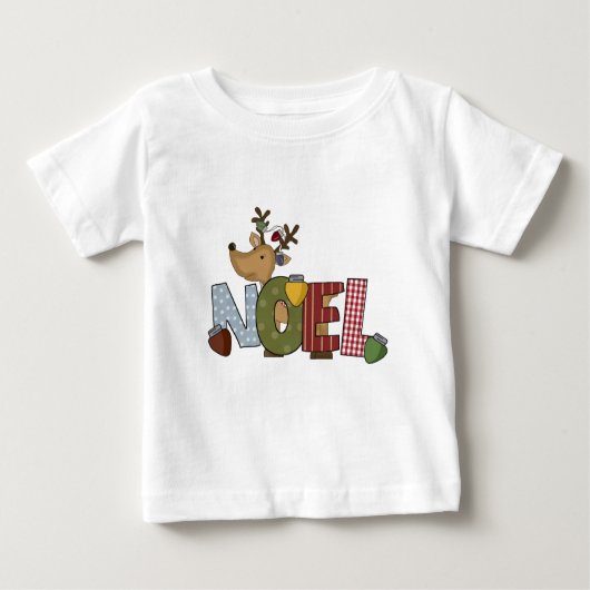 トナカイNoelホリデーTシャツとギフト ベビーTシャツ (正面)