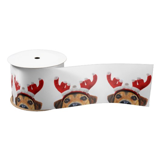 トナディアアントラーヘッドバンドキュートおもしろい犬クリスマス サテンリボン (リール)
