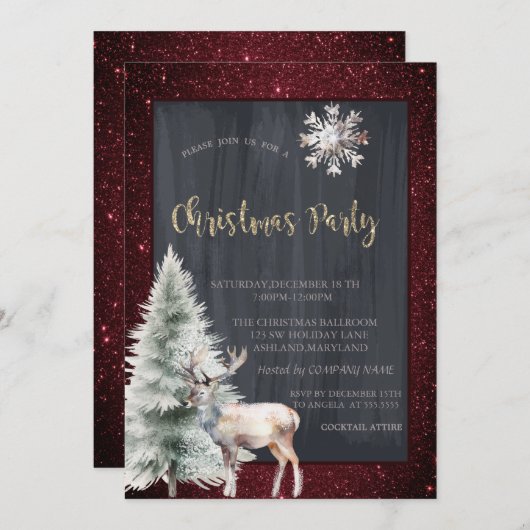 トナディアパインツリーレッドグリッタークリスマス 招待状 (正面/裏面)