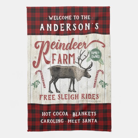 トナディアファーム素朴ヴィンテージファームハウス名前をカスタムする キッチンタオル (縦)