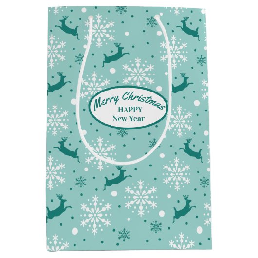 トナディースノーフレークティール(緑がかった色)ブルークリスマスメディアギフト ミディアムペーパーバッグ (正面)