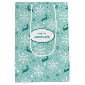 トナディースノーフレークティール（緑がかった色）ブルークリスマスメディアギフト ミディアムペーパーバッグ (裏面)
