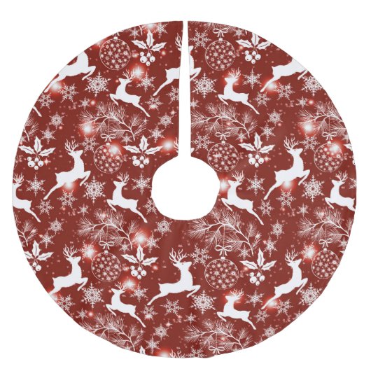 トナ赤と白カイ付きクリスマスパターン ブラッシュドポリエステルツリースカート (正面)