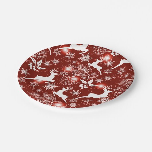 トナ赤と白カイ付きクリスマスパターン ペーパープレート (アングル)